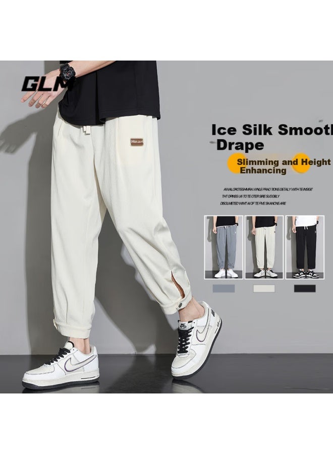 Glm Men's Summer Loose Ice Silk Jogger Pants Breathable Quick-dry Casual Sportswear Black M - Image 2