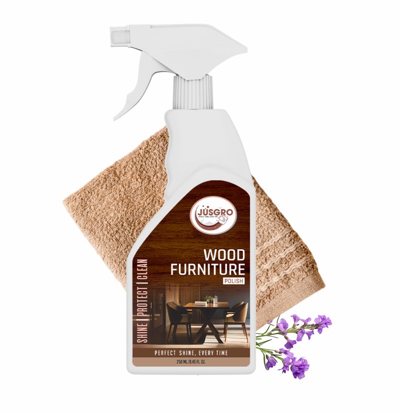 JusGro Furniture Polish Spray For Home, Hotel & Office Etc. | Furniture Cleaner Spray | Wood Shine Liquid | Wood Shining, Cleaning & Protector | Shiner For All Types Of Wooden Items 1 Nos. - Image 1