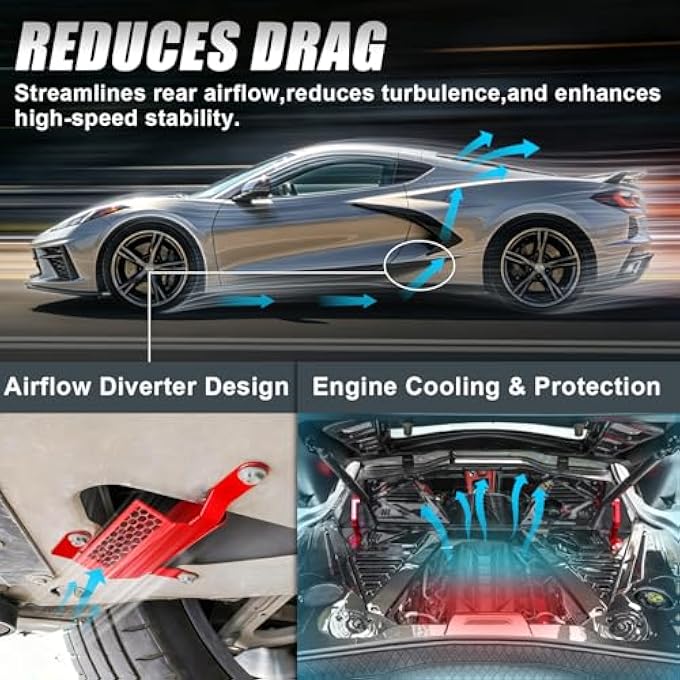 MSIZOY Front Lower Bumper Deflector Rear Air Deflector Shield Compatible with for Corvette C8 2020-2025 - Replacement for OEM 85580654, Reduces Drag & Protects Engine (Passenger Side, Right, Red) - Image 2