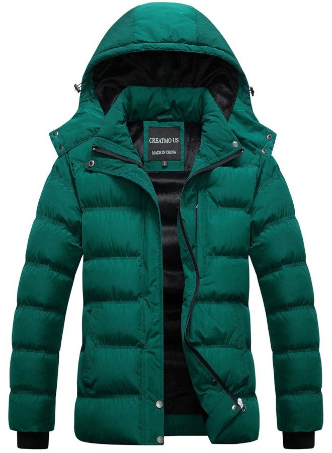 CREATMO US Plus Size Winter Coats For Women Cozy Puffy Jacket Women's Quilted Thicken Puffer Padded Coat With Removable Hood Dark Green M - Image 1