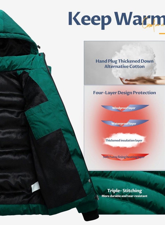 CREATMO US Plus Size Winter Coats For Women Cozy Puffy Jacket Women's Quilted Thicken Puffer Padded Coat With Removable Hood Dark Green M - Image 4