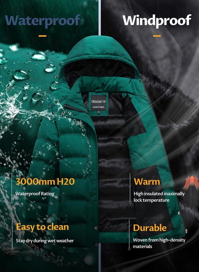 CREATMO US Plus Size Winter Coats For Women Cozy Puffy Jacket Women's Quilted Thicken Puffer Padded Coat With Removable Hood Dark Green M - Image 5