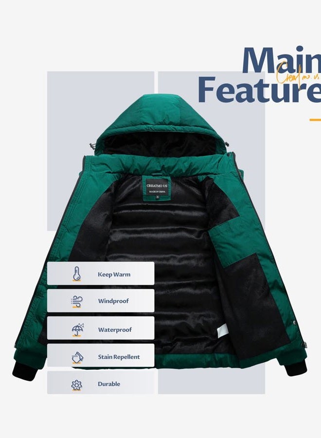 CREATMO US Plus Size Winter Coats For Women Cozy Puffy Jacket Women's Quilted Thicken Puffer Padded Coat With Removable Hood Dark Green M - Image 3