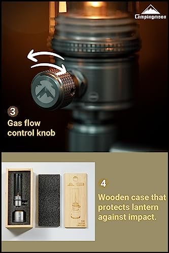camping moon CAMPINGMOON Camping Gas Lantern Gas Candle with Empty Tank Wooden Lantern Case T-1D15 - Image 3