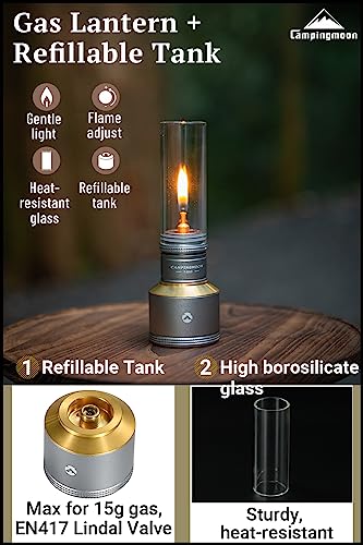 camping moon CAMPINGMOON Camping Gas Lantern Gas Candle with Empty Tank Wooden Lantern Case T-1D15 - Image 2