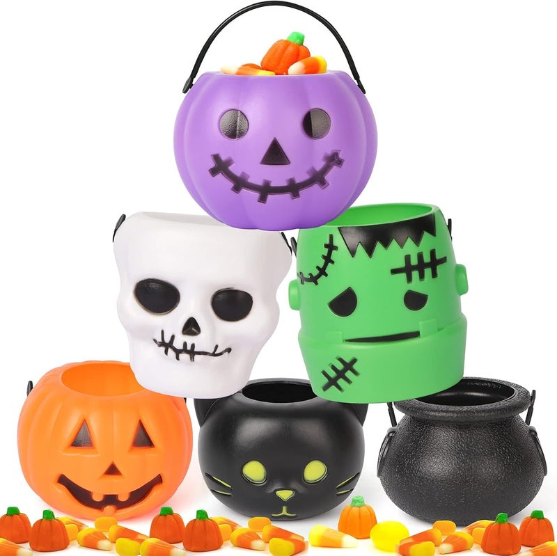 MCPINKY Small Halloween Candy Buckets 12PCS Mini Portable Pumpkin Bucket Candy Bowl Holders for Kids Trick Or Treat Party Favor
