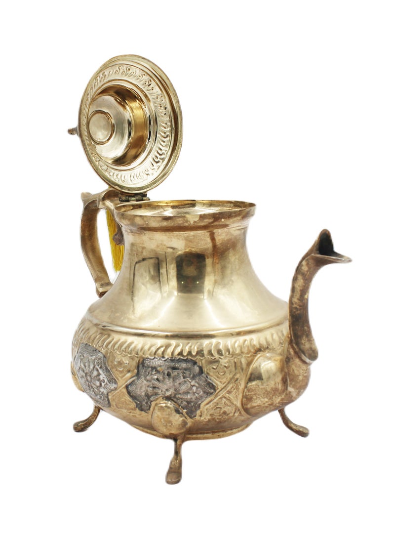 Antique Museum إبريق شاي تقليدي عربي مغربي مطلي بالذهب 27 × 27 سم  - Image 3