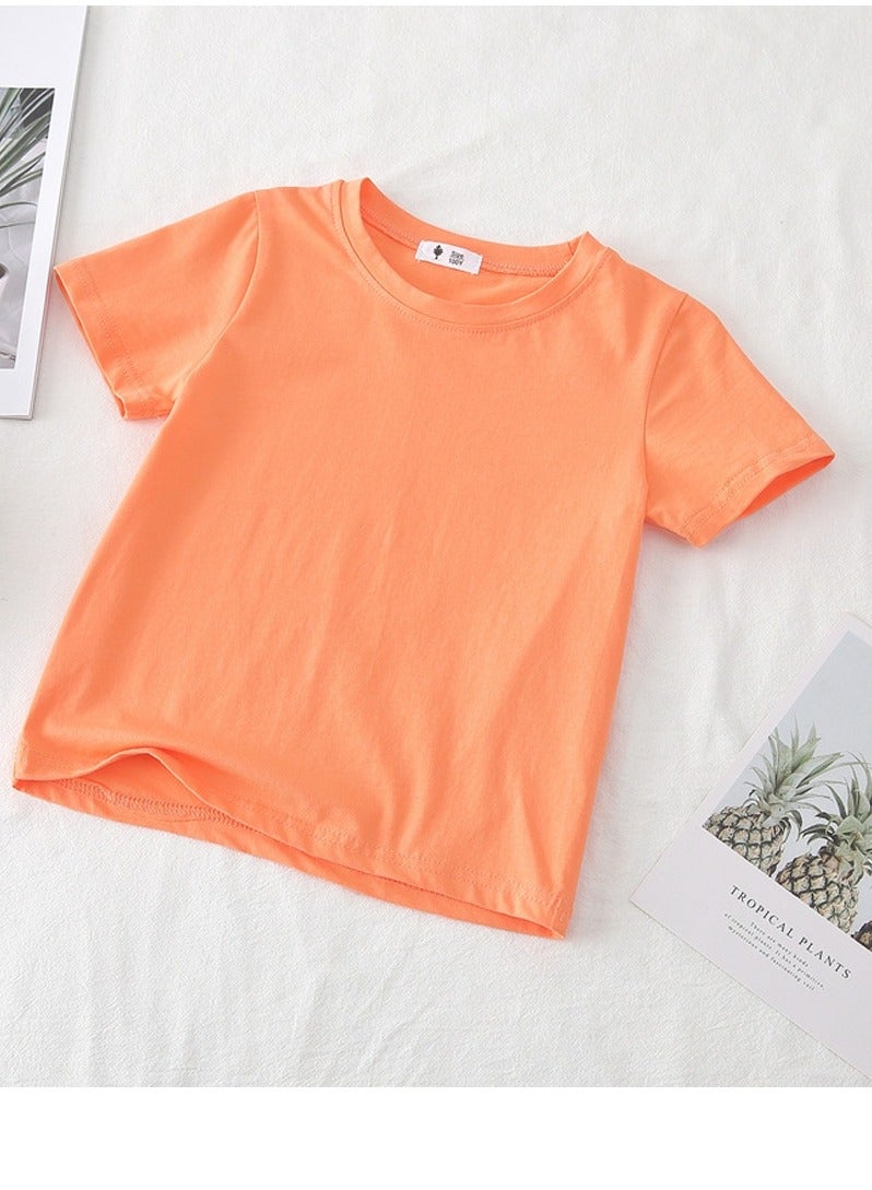 Loquat Kid's Solid Color Short Sleeve Crew Neck T-Shirt Cotton Basic Base Tees Orange 