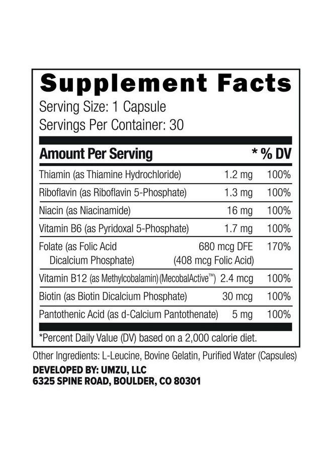 Daily B Complete B Vitamin Complex To Support Energy Cognition Focus And Well Being B1 B2 B3 B5 B6 B7 B9 B12 (30 Day Supply 30 Capsules)