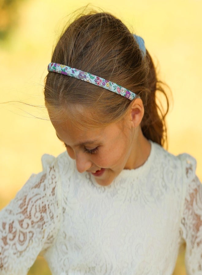 FROG SAC 6 Headbands for Girls - Thin Head Bands for Kids, Toddler Hair Band Accessories, Glitter Mermaid Floral Hairbands, Easter Basket Stocking Stuffers (Pink,Purple,Blue,Black,White) - Image 3