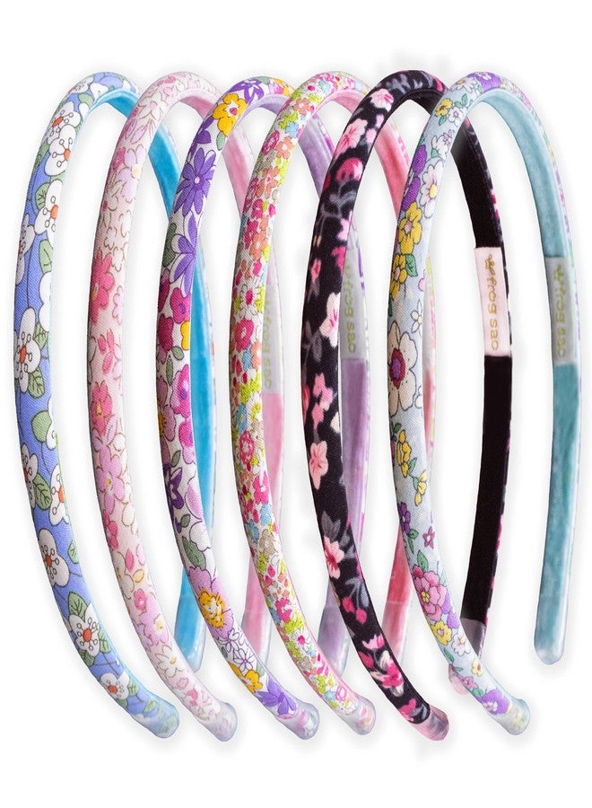 FROG SAC 6 Headbands for Girls - Thin Head Bands for Kids, Toddler Hair Band Accessories, Glitter Mermaid Floral Hairbands, Easter Basket Stocking Stuffers (Pink,Purple,Blue,Black,White) - Image 1