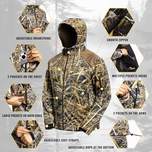 VOTAGOO Quiet Hunting Suit Camouflage Clothes Clothing Gear Hoodie Jacket Pants For Men Camo Reed XLarge - Image 3