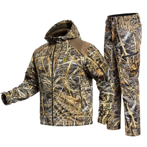 VOTAGOO Quiet Hunting Suit Camouflage Clothes Clothing Gear Hoodie Jacket Pants For Men Camo Reed XLarge - Image 1