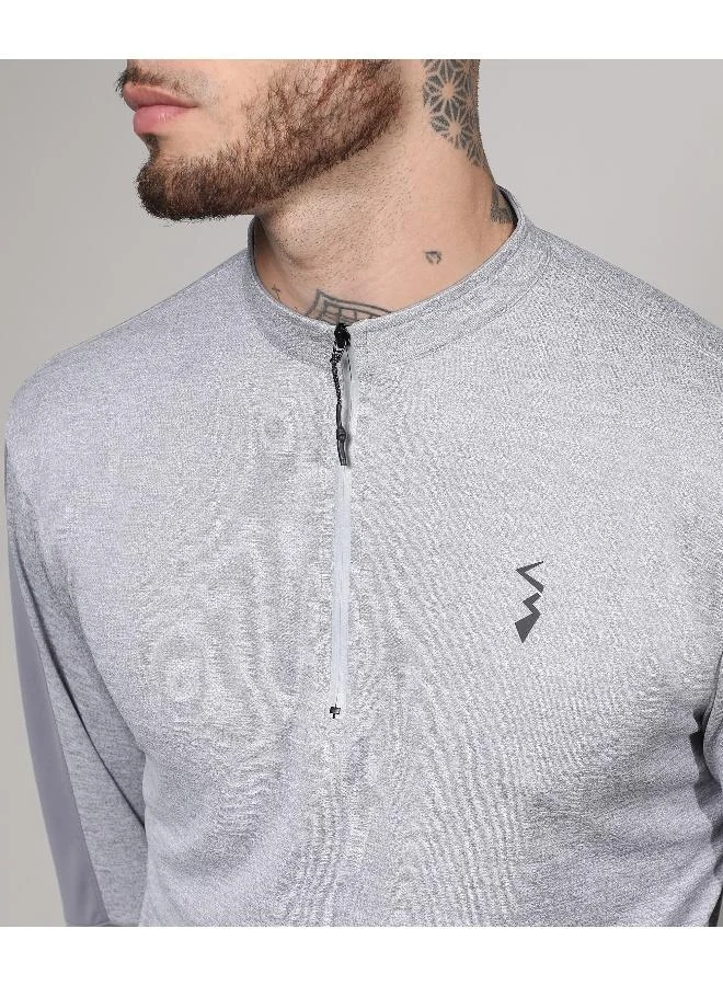 CAHOOT  Men's Light Grey Heathered Self-Design Activewear T-Shirt for Men | Best Price UAE