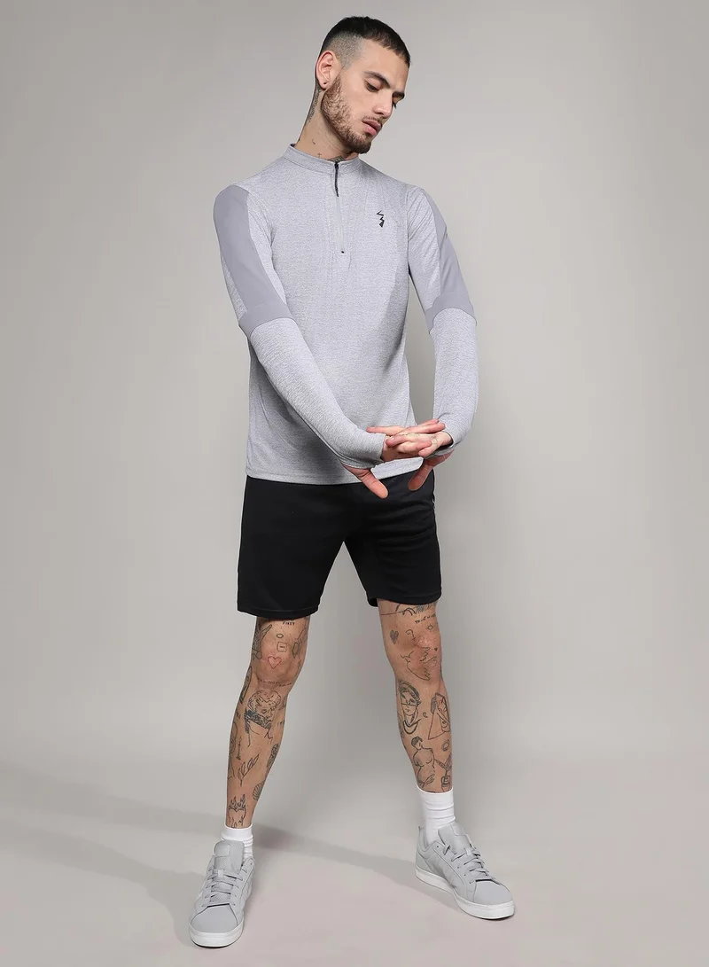 CAHOOT  Men's Light Grey Heathered Self-Design Activewear T-Shirt for Men | Best Price UAE