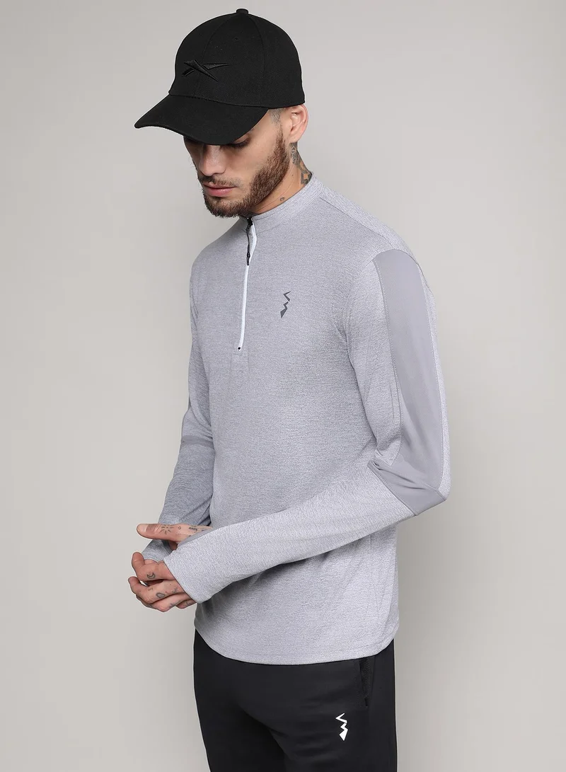 CAHOOT  Men's Light Grey Heathered Self-Design Activewear T-Shirt for Men | Best Price UAE