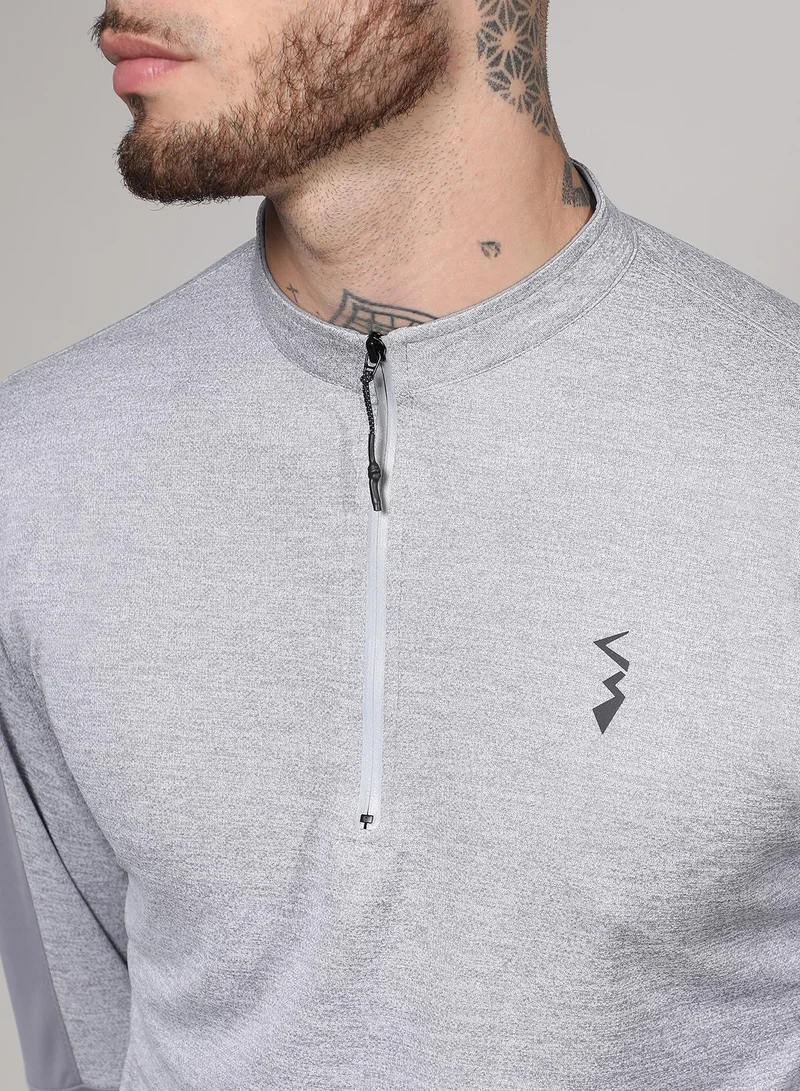 CAHOOT  Men's Light Grey Heathered Self-Design Activewear T-Shirt for Men | Best Price UAE