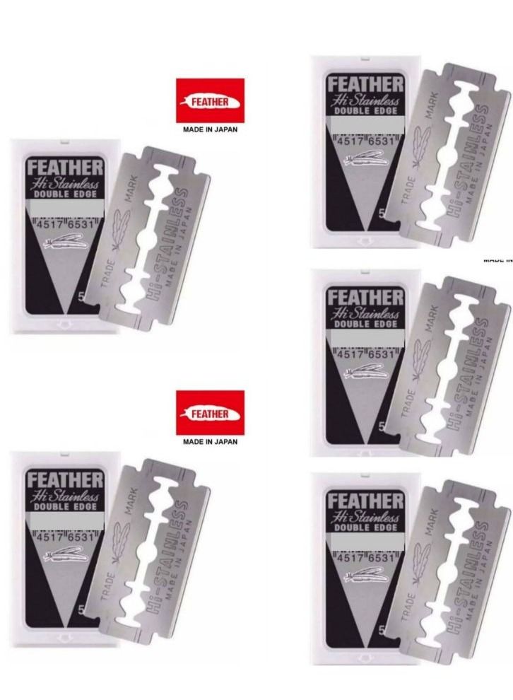 فيذر شفرات حلاقة مزدوجة الحافة فضية 5 قطعة - Image 1