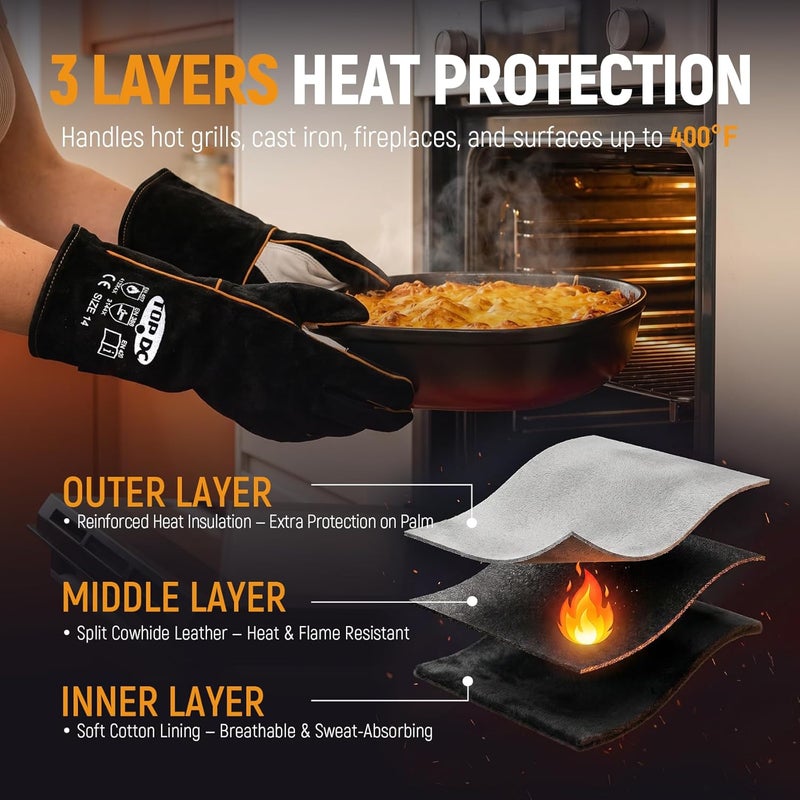 TOPDC 14 Inches, 932?, Top Cowhide Mig/Stick Welding Gloves Heat Resistant, Fireproof Gloves, for Forge, Fireplace, Welder, Animal Handling, Large, Black-Gray - Image 5