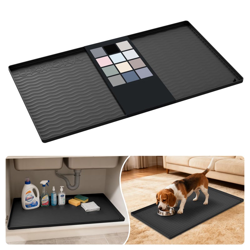 URMONA Waterproof Silicone Under Sink Mat 34'' x 19'' Shelf Liner for Kitchen and Bathroom, Cabinet and Counter Protector, Storage and Organizers, Litter Mat, Pet Cat Puppy Essentials(Black) - Image 1