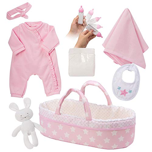 Adora Adoption Babies Essentials, 8-Piece Adoption Baby Doll Accessories and Bunny Toy includes Pink Bassinet, Ruffled Onesie, Headband, Blanket, and Bottle Birthday Gift For Ages 3+ - It's A Girl - Image 1