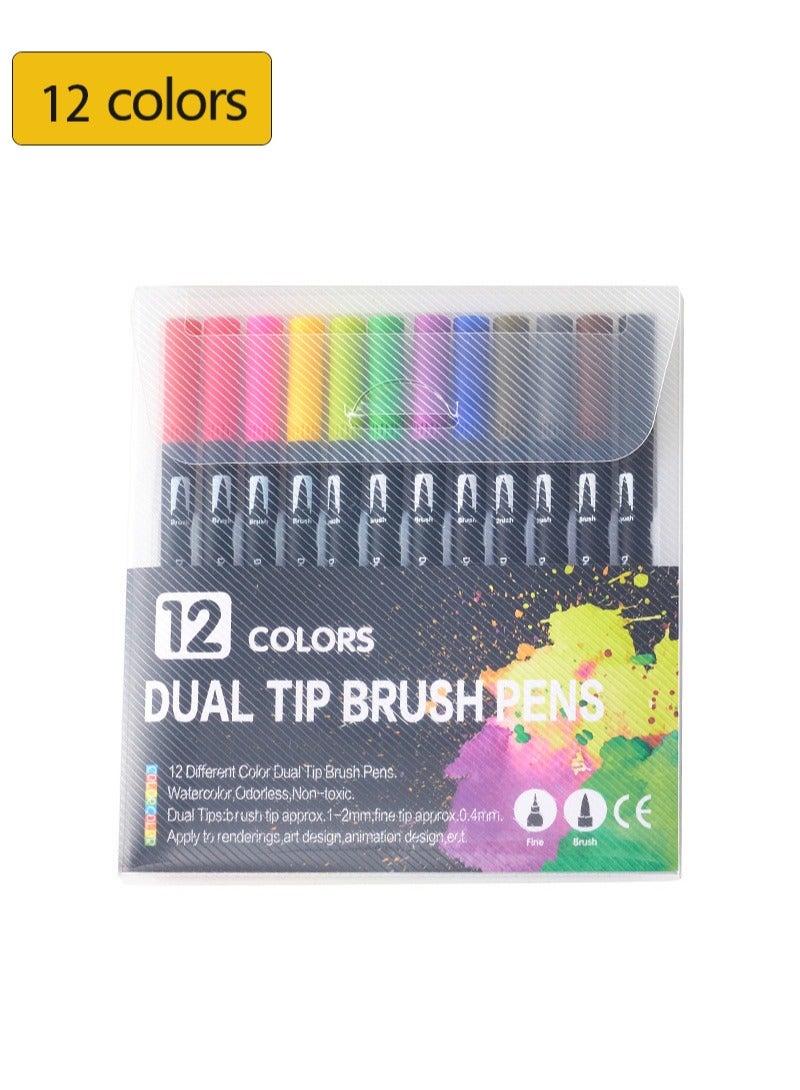 Manhua 12 Color Watercolor Pen Set Double Headed Washable Watercolor Pen - Image 1
