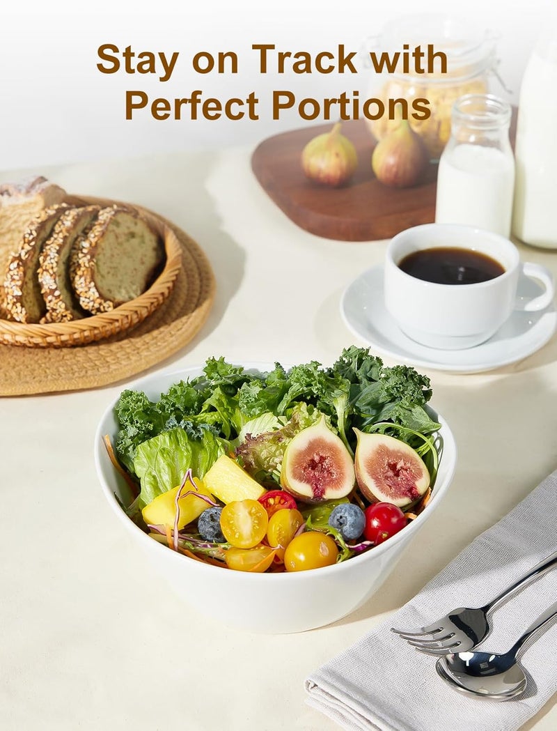 Yedio Salad Bowls Set, 40 Ounces Porcelain Serving Bowls for Kitchen, Large White Bowls for Soup, Oatmeal, Pasta, Snacks, Set of 2, Microwave Dishwasher Safe - Image 4