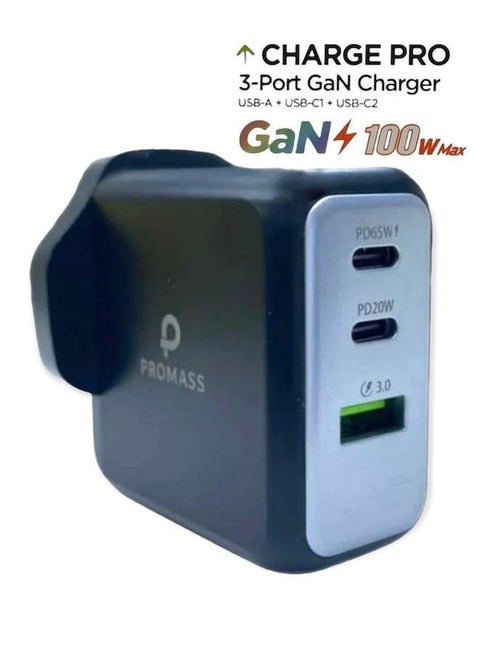 مجموعة شاحن وكابل فائق السرعة PD 100 وات QC 3.0 3 منافذ GaN Type-C QC 3.0 USB-C متوافق مع iPhone 14 وiPad Pro وGalaxy S23 وhonor 90