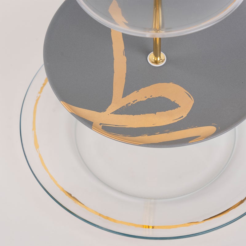 لا ميسا حامل الكيك من البورسلان والزجاج بثلاث أدوار من لا ميسا باللون الأبيض والرمادي - Image 5