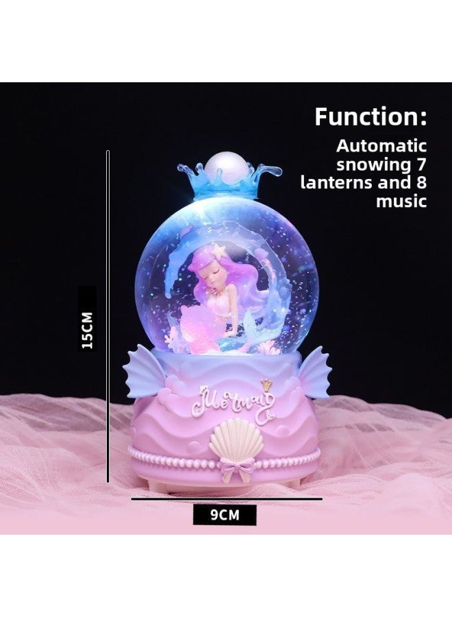 Mermaid Carriage Crystal Ball Music Box Rotating Hair Ocean Wind Room Ornaments Advanced-Color:65 Medium Size A [hand-cranked Snow]-Size:Luxurious Packaging + Greeting Card + Handbag [written Greeting Card] - Image 1