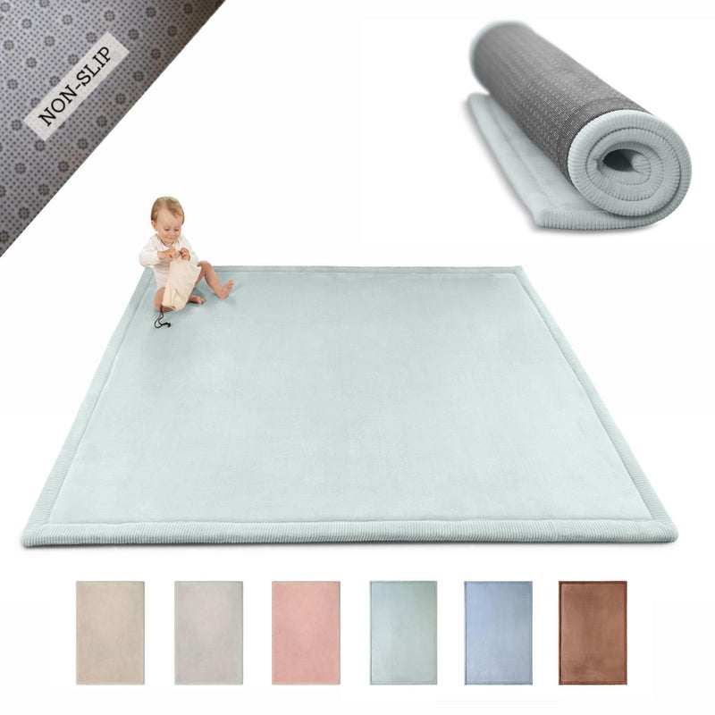Hakuna Matte CloudSoft Baby Play Mat for Floor 60" x 80" Green â€“ Coral Velvet Memory Foam Rug for Crawling & Cozy Play â€“ Non-Slip, Water-Resistant, Easy-CareTummy Time Mat, Playmat for Playpen - Image 1