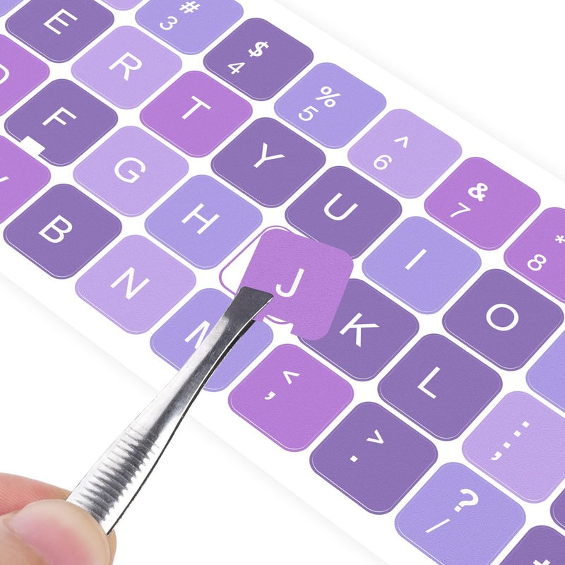 DAMMOMKO 2PCS English Keyboard Stickers with Tweezer, Universal Keyboard Sticker Purple Background with White Lettering Keyboard Letters Replacement Stickers for Computer Laptop Notebook Desktop -English - Image 1