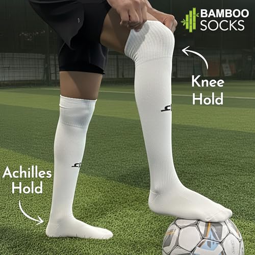 HEELIUM Bamboo Football Socks For Men & Women, Odour Free, Superior Grip & Cushioned Base, 3X Softer Than Cotton Stockings - Knee Length, Black - Image 3