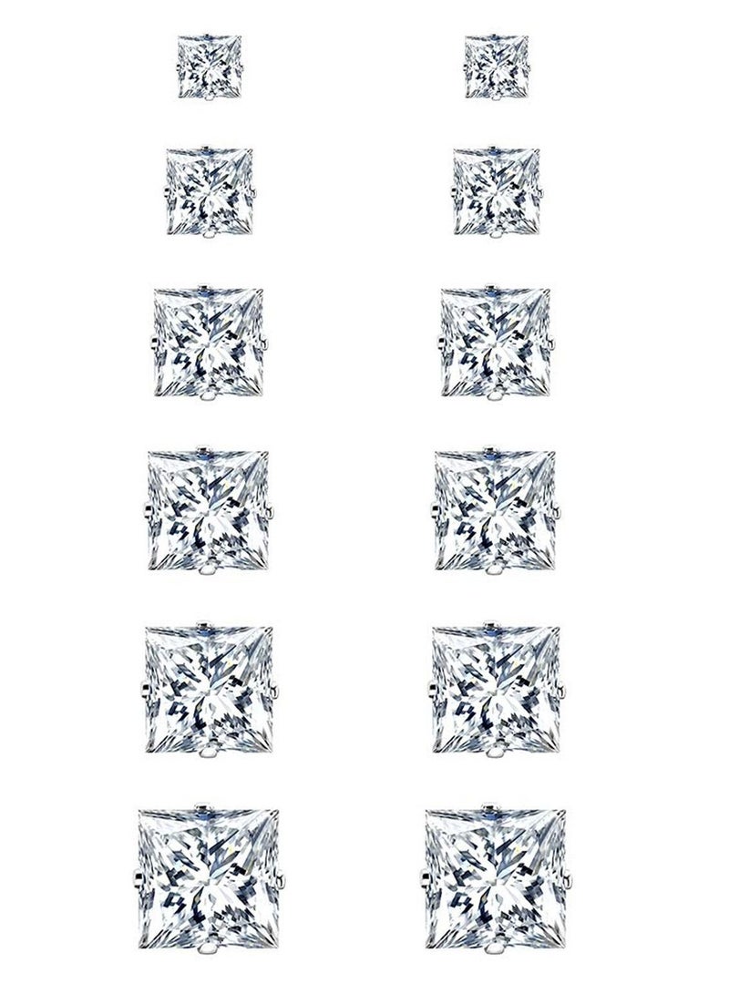 SYOSI 6 Pairs Stainless Steel Artificial Diamond Stud Earrings Set Suit for Woman Man Boy Girl 3-8mm - Image 1