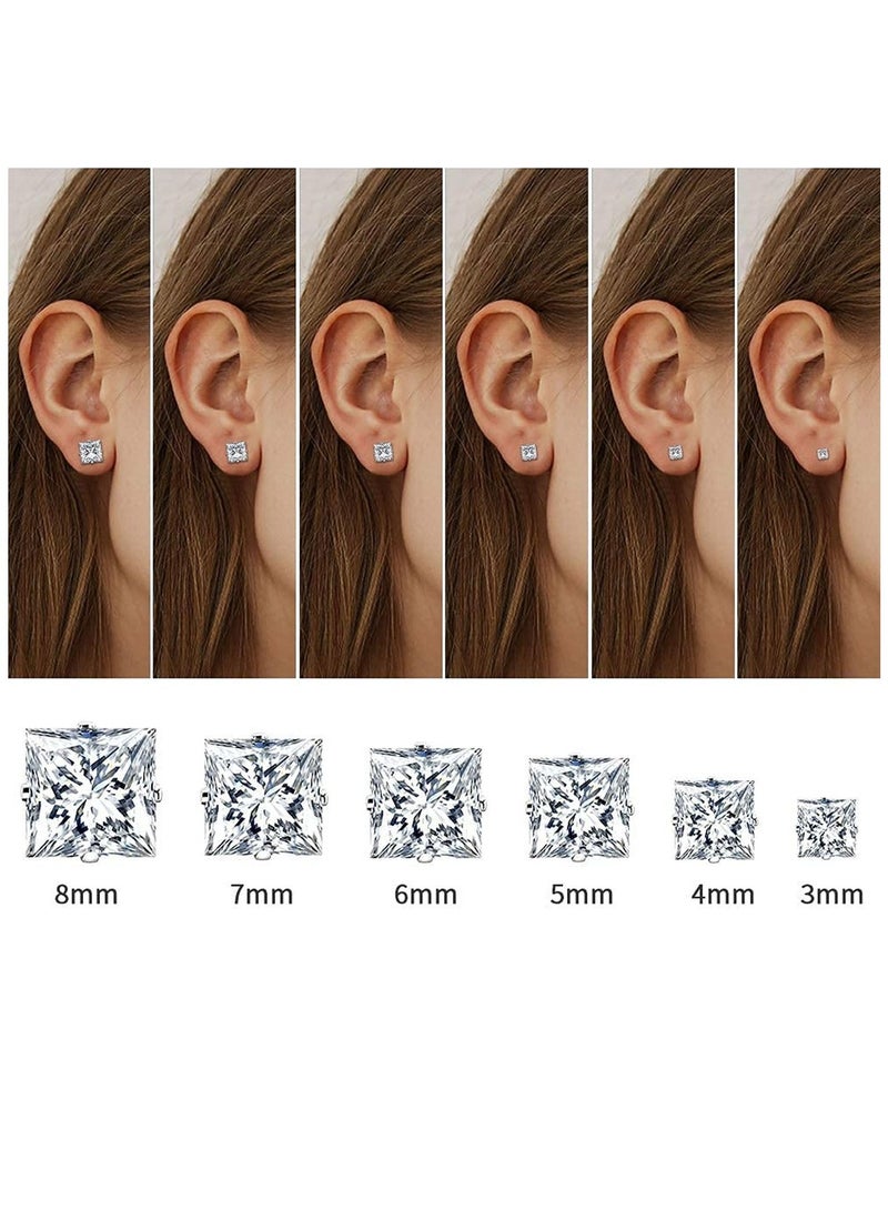 SYOSI 6 Pairs Stainless Steel Artificial Diamond Stud Earrings Set Suit for Woman Man Boy Girl 3-8mm - Image 3