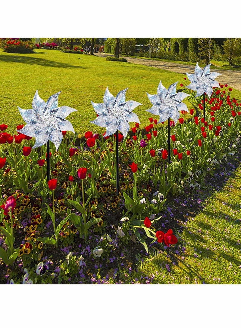 KASTWAVE 10 Pack Reflective Pinwheels with Stakes, Mylar pinwheels, Extra Sparkly Pin Wheel for Garden Decor, Bird Repellent Devices Deterrent to Scare Birds Away from Yard Patio Farm - Image 2