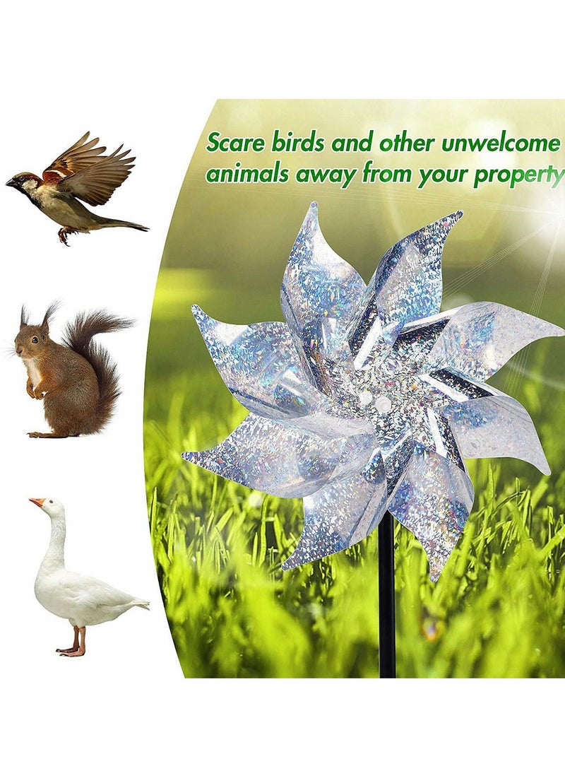 KASTWAVE 10 Pack Reflective Pinwheels with Stakes, Mylar pinwheels, Extra Sparkly Pin Wheel for Garden Decor, Bird Repellent Devices Deterrent to Scare Birds Away from Yard Patio Farm - Image 5
