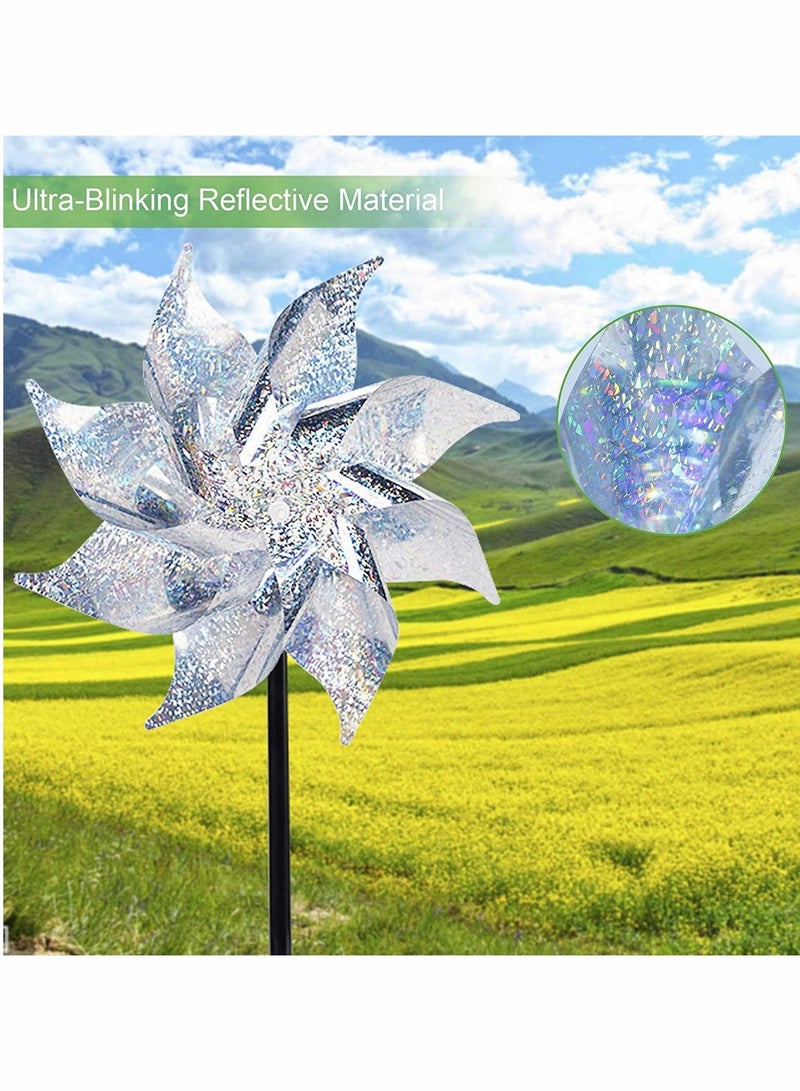 KASTWAVE 10 Pack Reflective Pinwheels with Stakes, Mylar pinwheels, Extra Sparkly Pin Wheel for Garden Decor, Bird Repellent Devices Deterrent to Scare Birds Away from Yard Patio Farm - Image 3