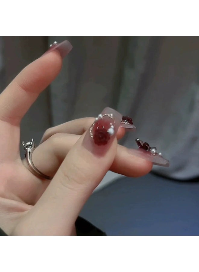 Goolsky Twilight Camellia Wine Red Butterfly Pearl Press - on Nails for Luxury Look - Image 5