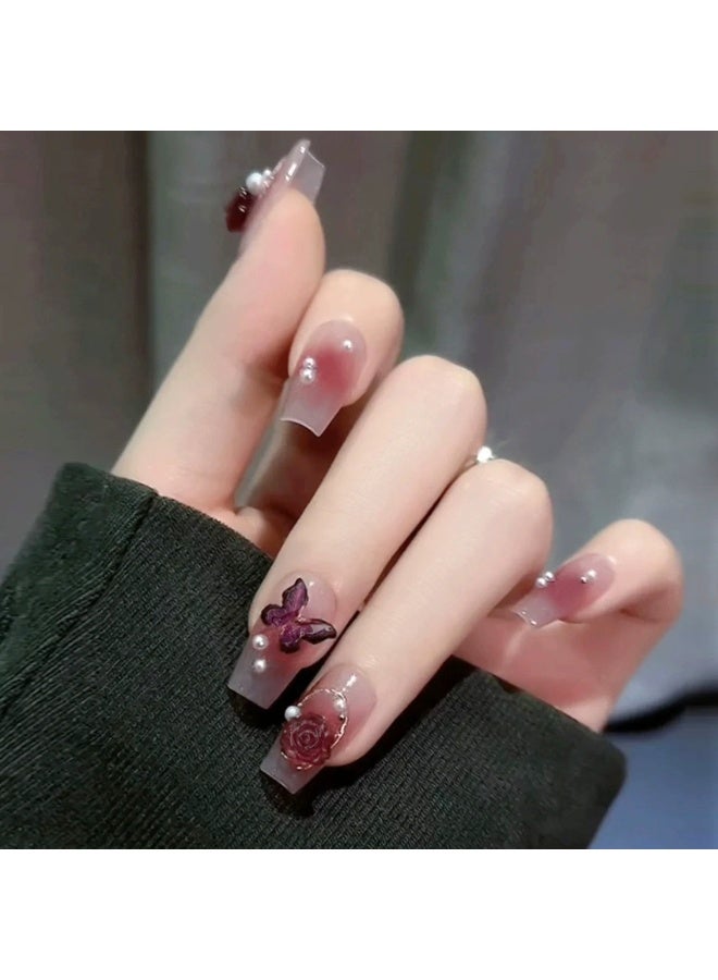 Goolsky Twilight Camellia Wine Red Butterfly Pearl Press - on Nails for Luxury Look - Image 3