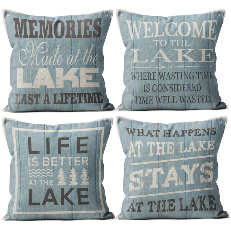 LakeLasting Memories Throw Pillow 18 x 18 Inch Set of 4  House  Porch Decor