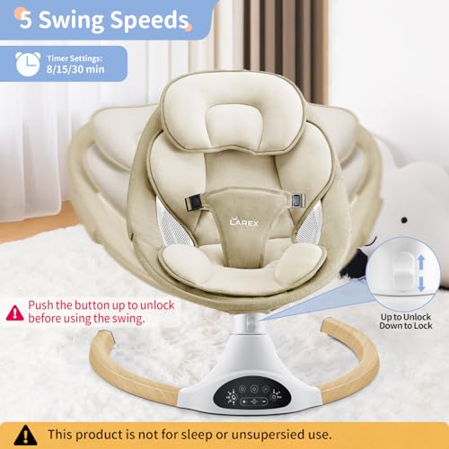 LAREX Baby Swing Infant Swing Electric Toddler Baby Rocker Portable for Newborn Boy Girl, 5 Sway Speeds with Remote Control, 10 Preset Melodies and Bluetooth, 0-6 Months Max 20 Lbs (Khaki) - Image 2