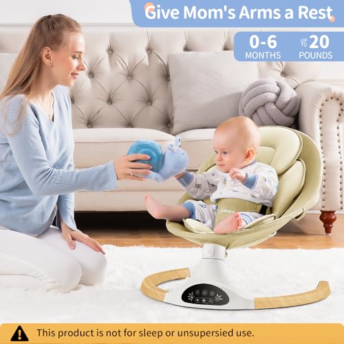 LAREX Baby Swing Infant Swing Electric Toddler Baby Rocker Portable for Newborn Boy Girl, 5 Sway Speeds with Remote Control, 10 Preset Melodies and Bluetooth, 0-6 Months Max 20 Lbs (Khaki) - Image 3