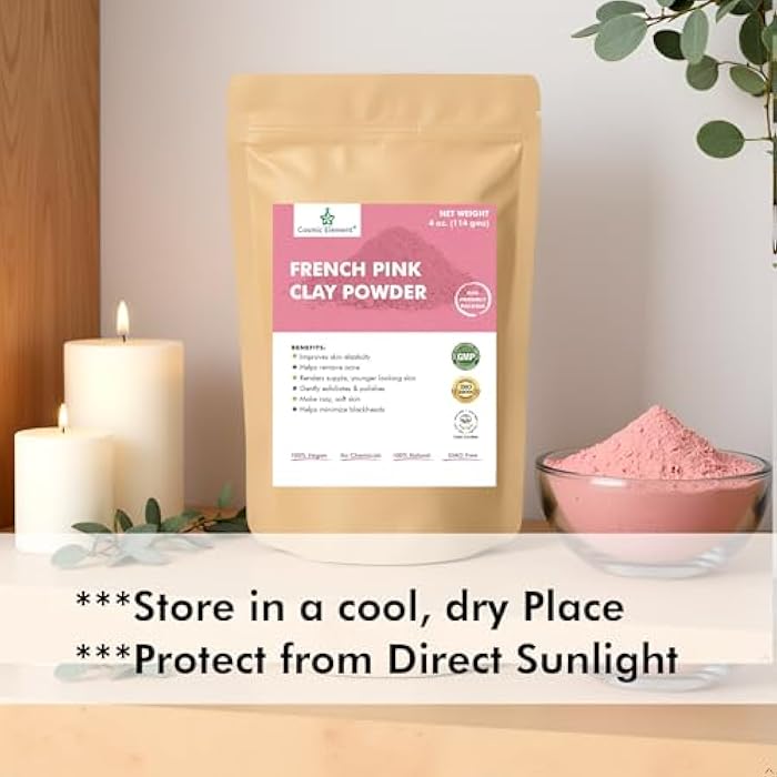 Cosmic Element French Pink Clay Powder – Montmorillonite Healing Face Mask for Blackheads & Pore Cleansing | Organic Food Grade Rose Pink Clay for All Skin Types – 4 oz - Image 4