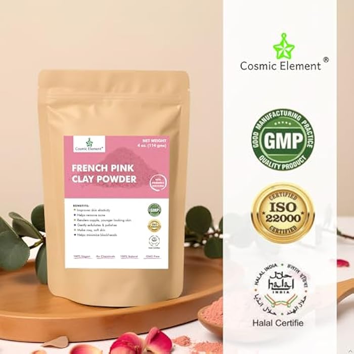 Cosmic Element French Pink Clay Powder – Montmorillonite Healing Face Mask for Blackheads & Pore Cleansing | Organic Food Grade Rose Pink Clay for All Skin Types – 4 oz - Image 3