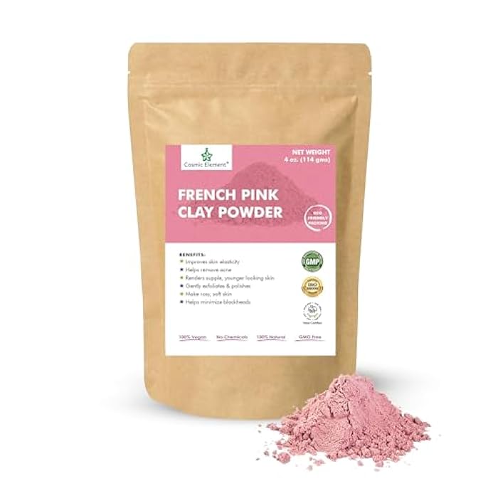 Cosmic Element French Pink Clay Powder – Montmorillonite Healing Face Mask for Blackheads & Pore Cleansing | Organic Food Grade Rose Pink Clay for All Skin Types – 4 oz - Image 1