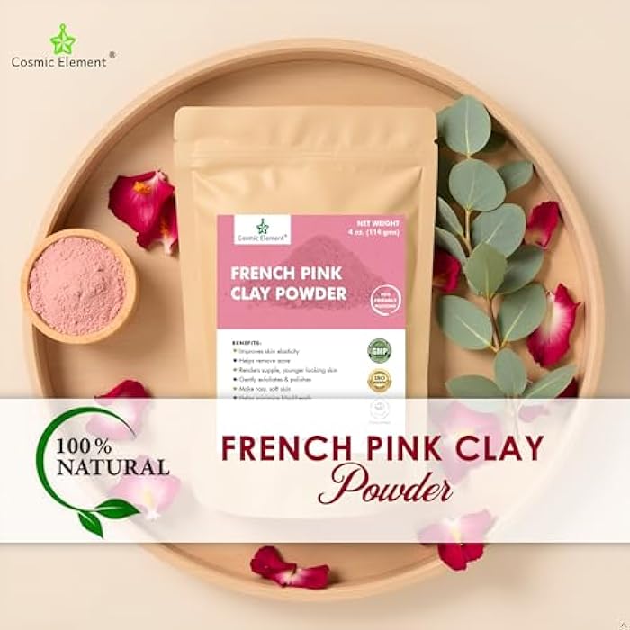 Cosmic Element French Pink Clay Powder – Montmorillonite Healing Face Mask for Blackheads & Pore Cleansing | Organic Food Grade Rose Pink Clay for All Skin Types – 4 oz - Image 2