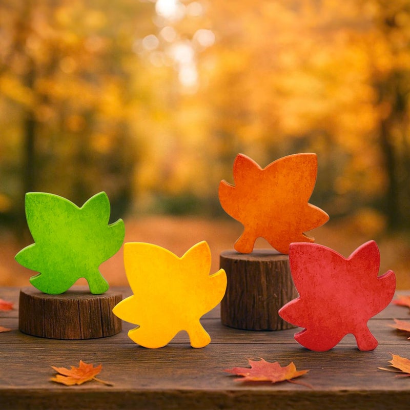 Leetous Fall Table Decor 4 PCS, Autumn Harvest Maple Leaves Decorations for Home Indoor, Thanksgiving Centerpiece for Office Kitchen Party, Wooden Farmhouse Signs Gifts for Tiered Tray Mantel Living Room - Image 1
