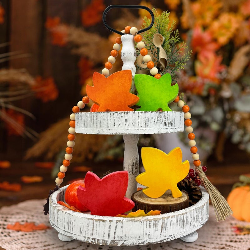 Leetous Fall Table Decor 4 PCS, Autumn Harvest Maple Leaves Decorations for Home Indoor, Thanksgiving Centerpiece for Office Kitchen Party, Wooden Farmhouse Signs Gifts for Tiered Tray Mantel Living Room - Image 4