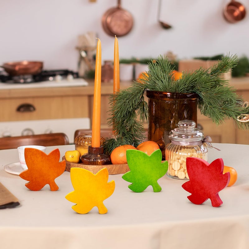 Leetous Fall Table Decor 4 PCS, Autumn Harvest Maple Leaves Decorations for Home Indoor, Thanksgiving Centerpiece for Office Kitchen Party, Wooden Farmhouse Signs Gifts for Tiered Tray Mantel Living Room - Image 2